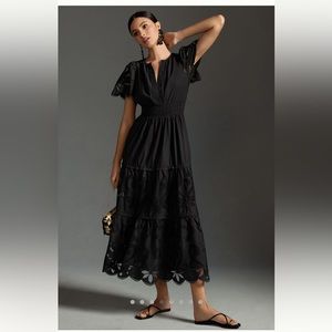 Anthropologie black somerset cutwork dress